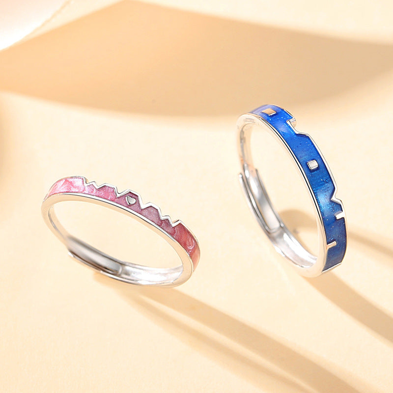 Allure Love Long-Distance Love Designer City Wall Star Moon S925 Sterling Silver Couple Ring Men and Women Lover Gift