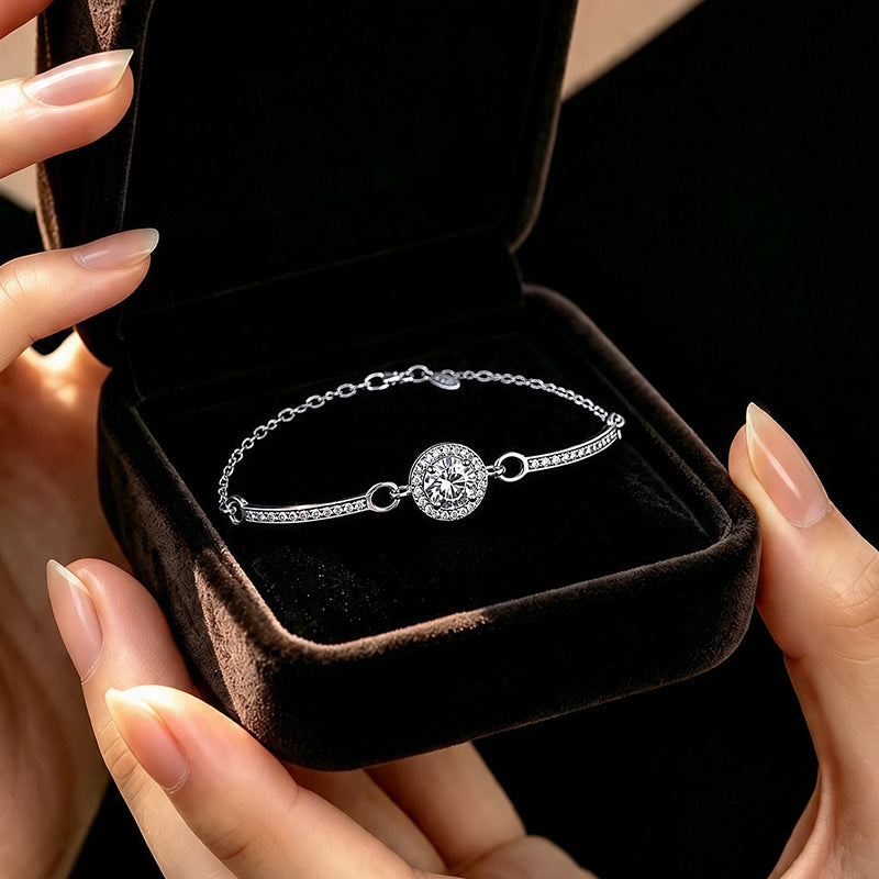 S999 Pure Silver Bracelet Female Light Luxury Bag Inlaid 5A Eight Arrows and Eight Hearts Zircon Diamond Niche Birthday Gift for Girlfriend