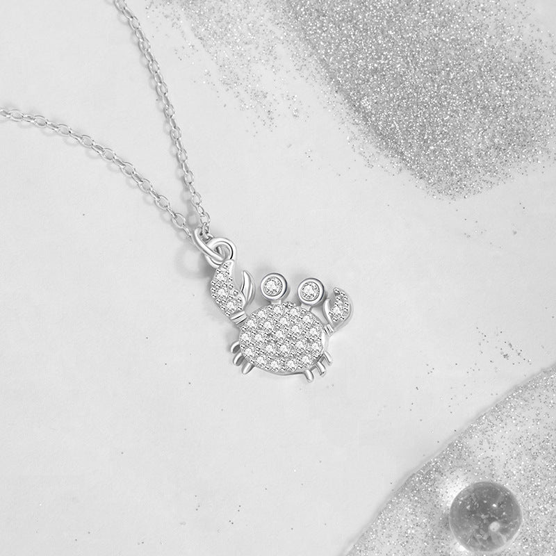 Small Crab Sterling Silver 925 Necklace Female Niche Design Light Luxury Zircon Clavicle Chain Ins Style Cancer Pendant