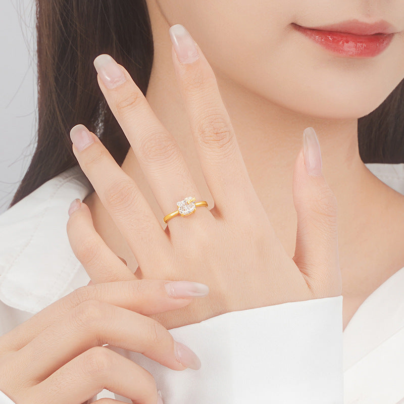 Lucky Cat Sterling Silver 925 Ring Female Sweet Cute Bow Zircon Ring Valentine's Day Gift Pair Ring