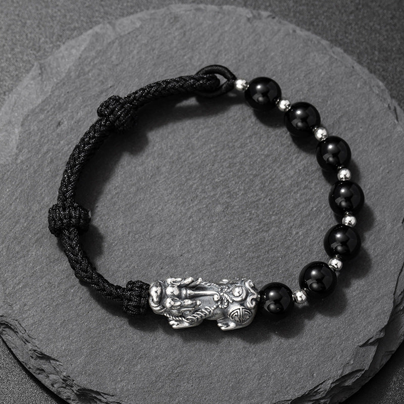 Pure Silver 999 Bracelet Men's Niche Light Luxury High-Grade Feeling NAFU Bracelet New Chinese National Fashion Red Agate Bracelet