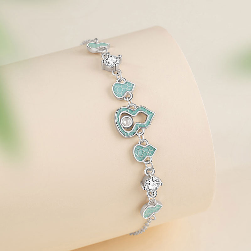 Fu Lu Double Full Sterling Silver 925 Bracelet Female New Chinese National Fashion Chalcedony Bracelet Ins Valentine's Day Gift Gourd Bracelet