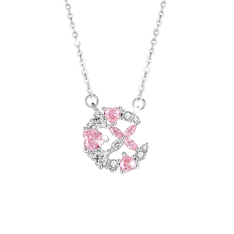 Butterfly Sterling Silver 925 Necklace Women's Fashion All-Match Pink Zircon Clavicle Chain Get Things Ins Style Love Pendant