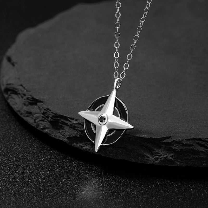 Cross Sterling Silver 925 Necklace Men's Niche Design Light Luxury Hip Hop Clavicle Chain Ins High-Grade Star Pendant
