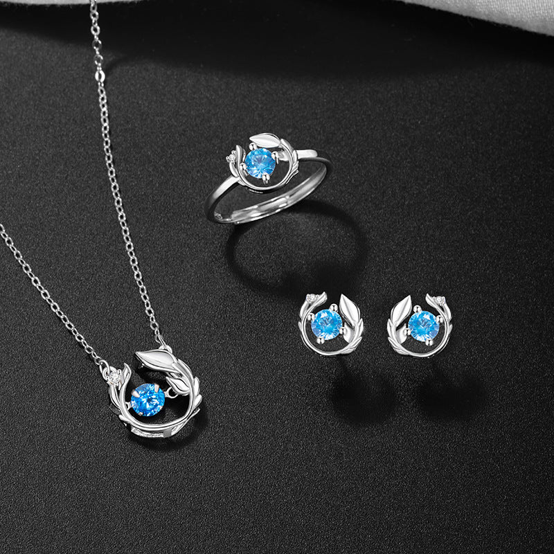 Yu You Accompany Sterling Silver 925 Stud Earrings Women's Fashion Versatile Blue Zircon Earrings Ins Style Light Luxury Feather Earrings
