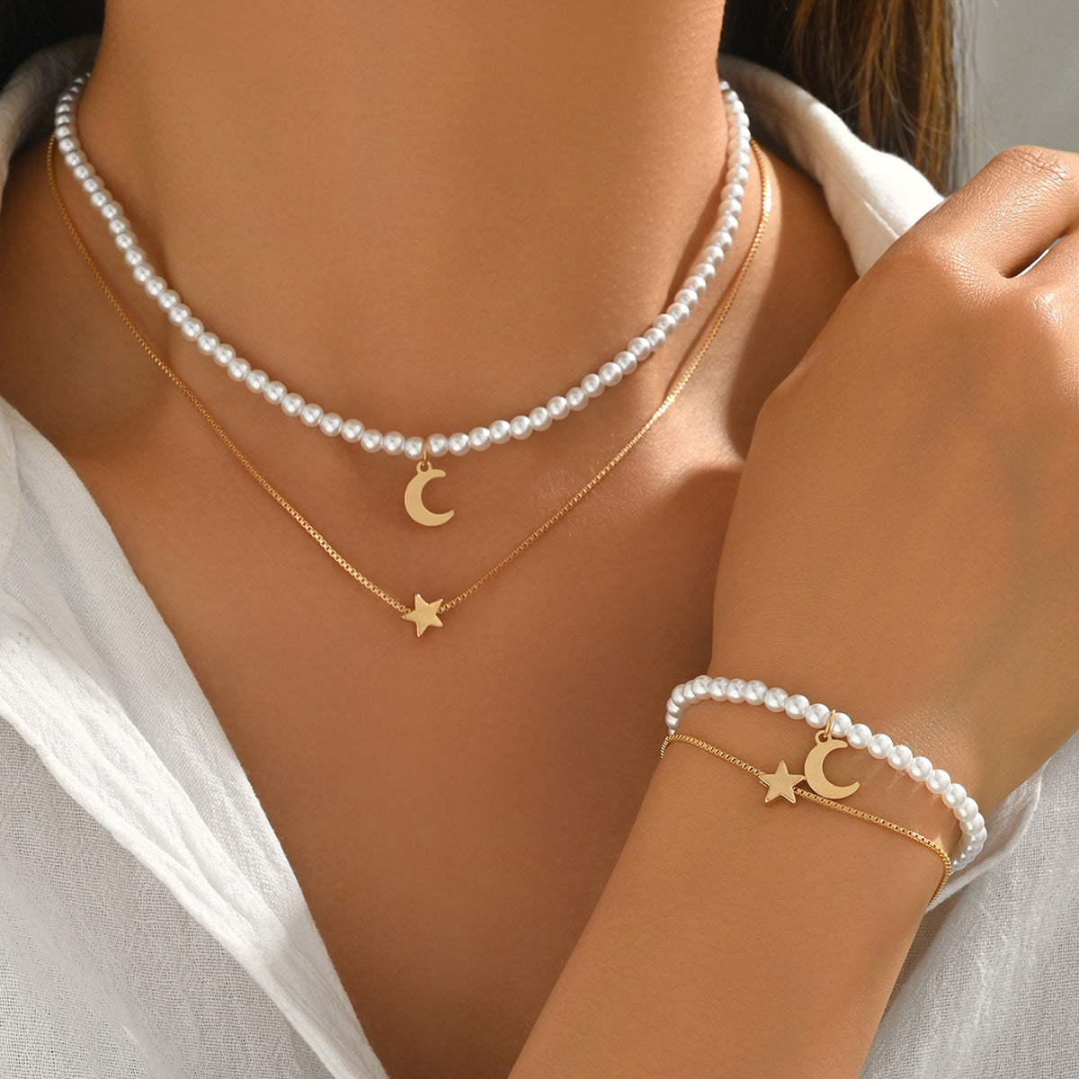 Pearl-Effect Celestial Layered Jewelry