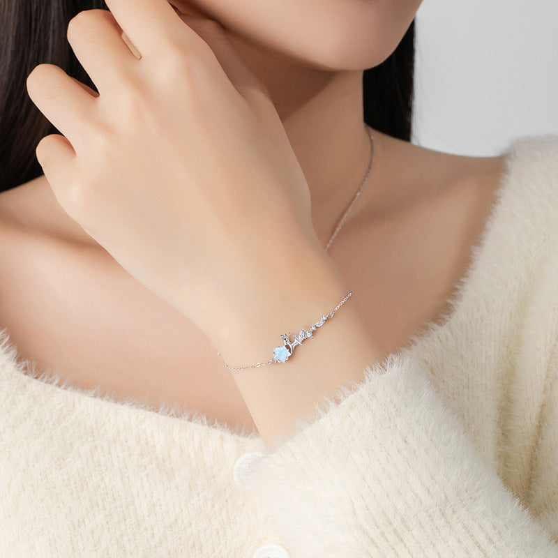 Yilu You Sterling Silver 925 Bracelet Women's Fashion All-Match Star Glass Stone Bracelet Christmas Elk Bracelet