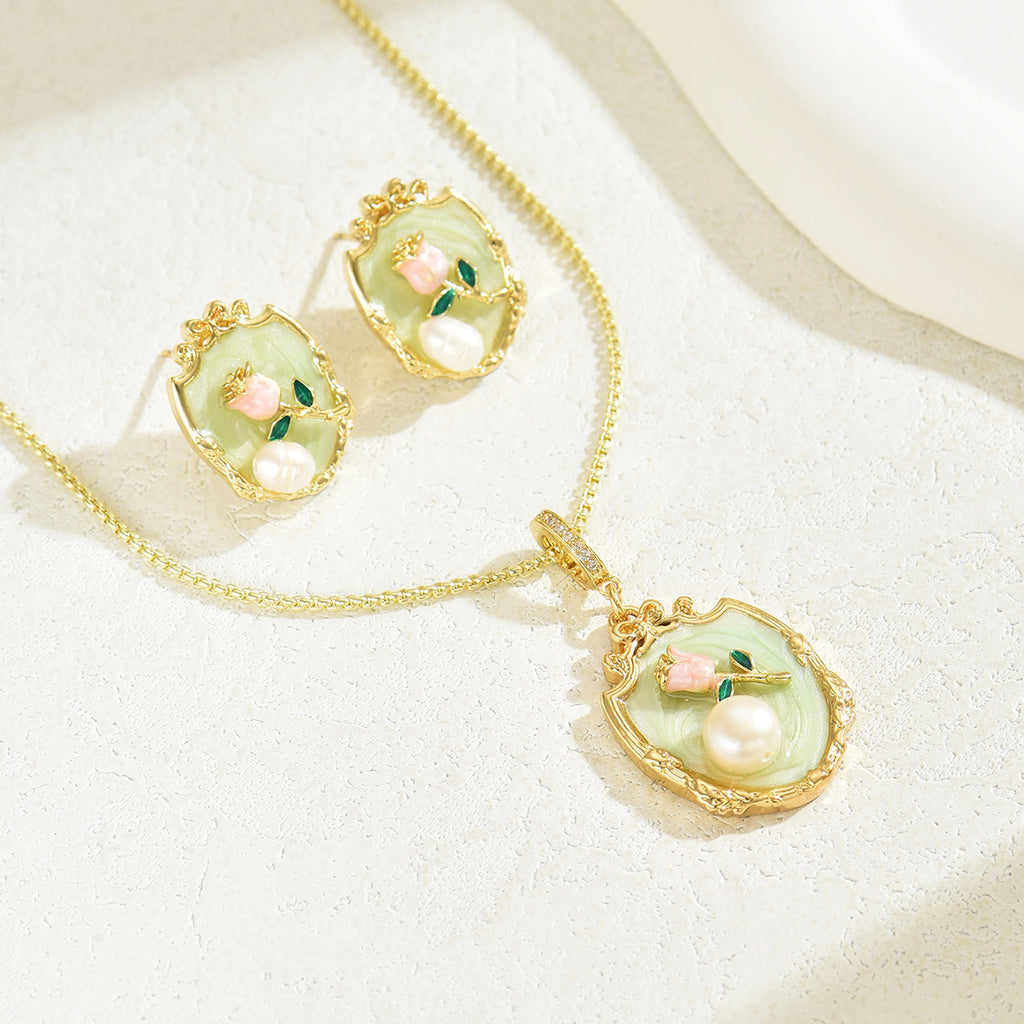 Pale Green Floral Pendant Jewelry — product image 2