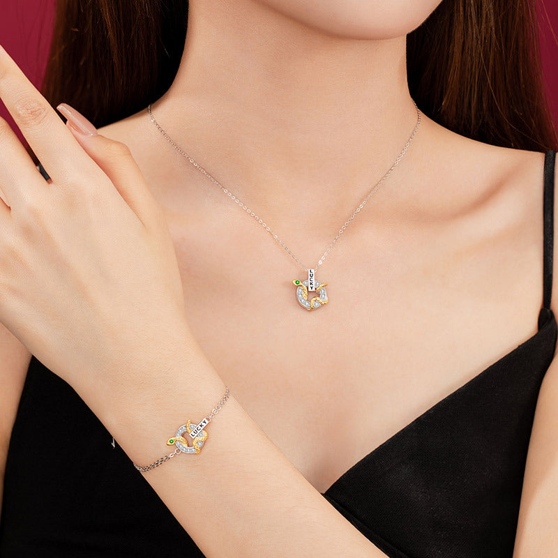 Lucky Spirit Snake Sterling Silver 925 Necklace Niche Design Light Luxury Zircon Clavicle Chain Ins Style Winding Ring Buckle Pendant