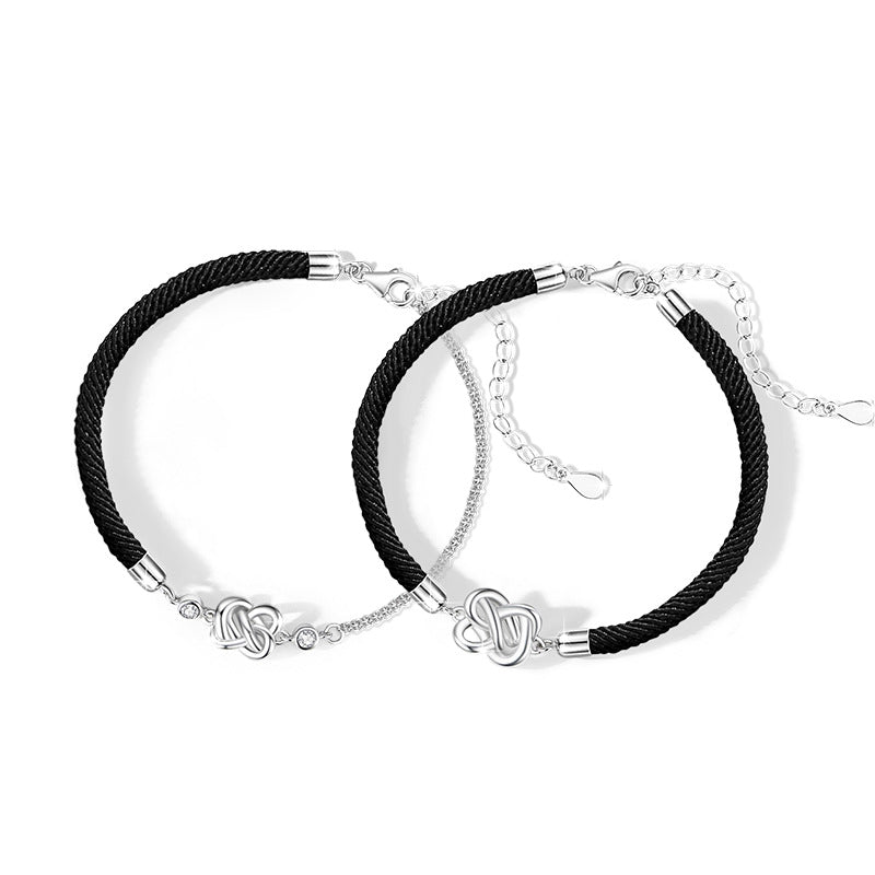 Love S925 Couple Bracelet Men and Women Niche Design Light Luxury Zircon Bracelet Ins Double Knot Bracelet