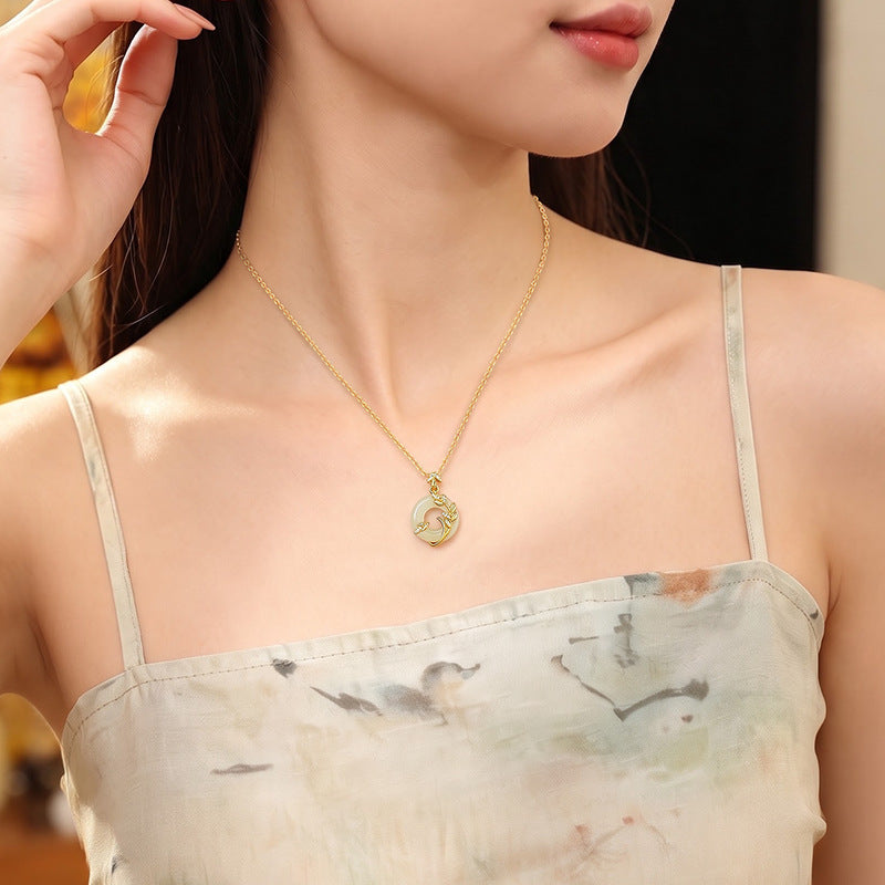 Year-Old Peace Hetian Jade Jewelry Female S925 Sterling Silver Necklace Bracelet Wheat Ear Design Sense New Chinese Holiday Gift