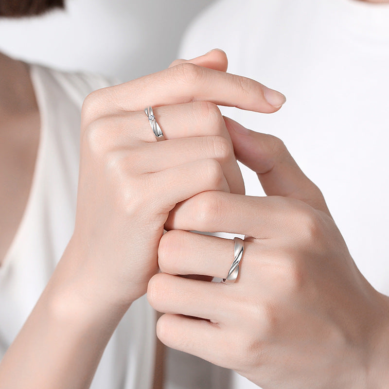 Mobius Sterling Silver 925 Couple Ring Niche Design Light Luxury Zircon Plain Ring Valentine's Day Gift Pair Ring