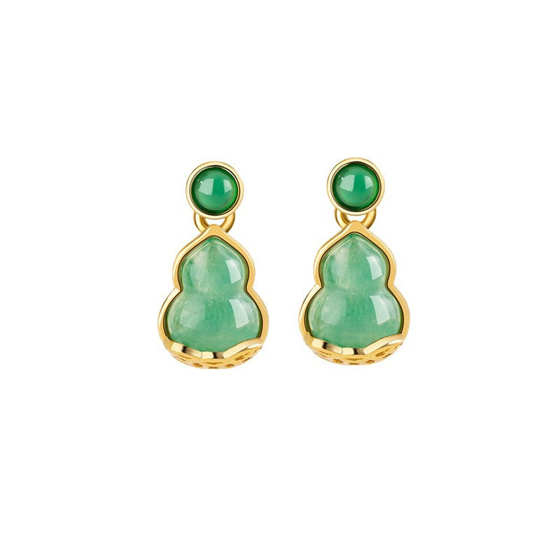 Gourd Sterling Silver 925 Stud Earrings Women's Light Luxury High-Grade Natural African Copper Coin Earrings Ins Chalcedony Coin Earrings