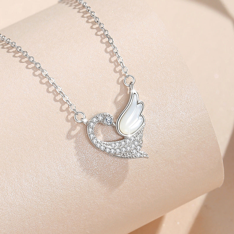 Original Swan Sterling Silver 925 Necklace Female Niche Design Light Luxury Zircon Clavicle Chain Ins Style White Fritillary Pendant