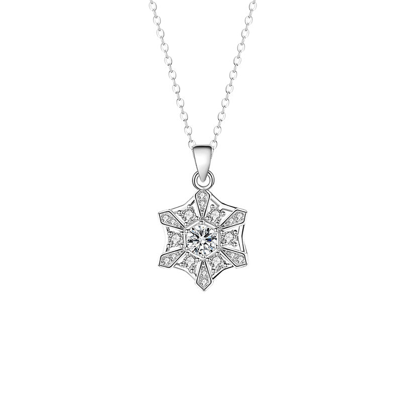 Christmas Snowflake Sterling Silver 925 Rotatable Necklace Female Niche Design Light Luxury Star Mango Clavicle Chain Ins Style Pendant