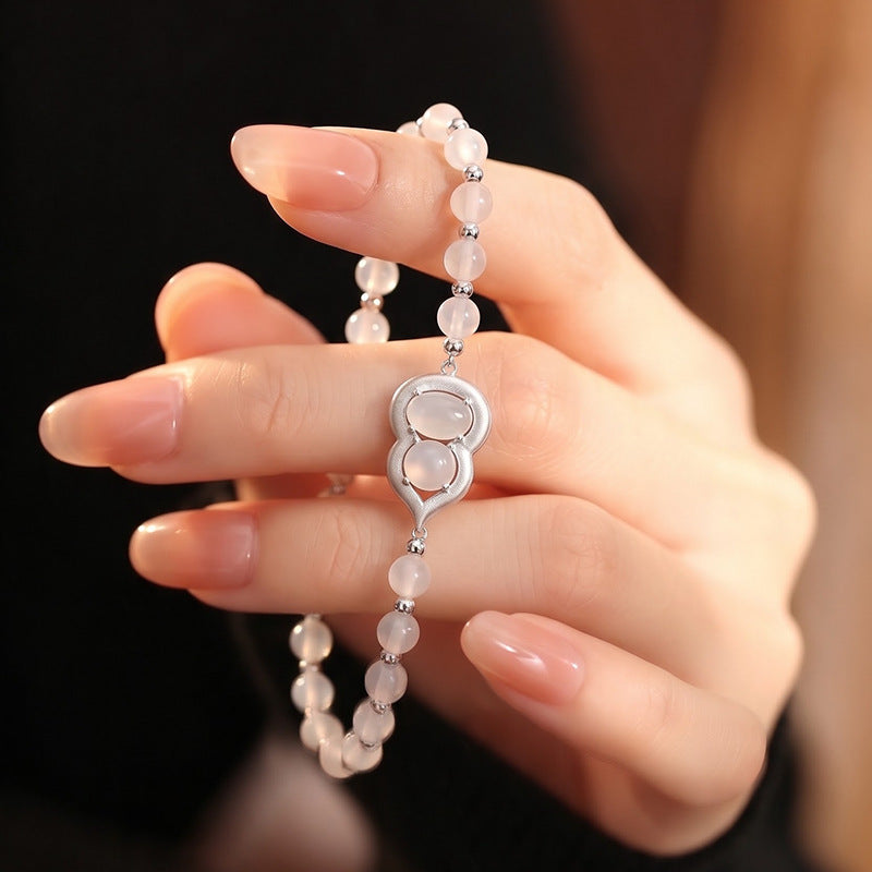 White Chalcedony Fu Lu Gourd Set S925 Sterling Silver Necklace Earrings Ring Pearl Bracelet National Fashion Style Factory Wholesale