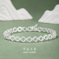 Lucky Clover Pure Silver 999 Bracelet New Chinese National Fashion Flower Bracelet Ins Style Light Luxury Peach Blossom Bracelet
