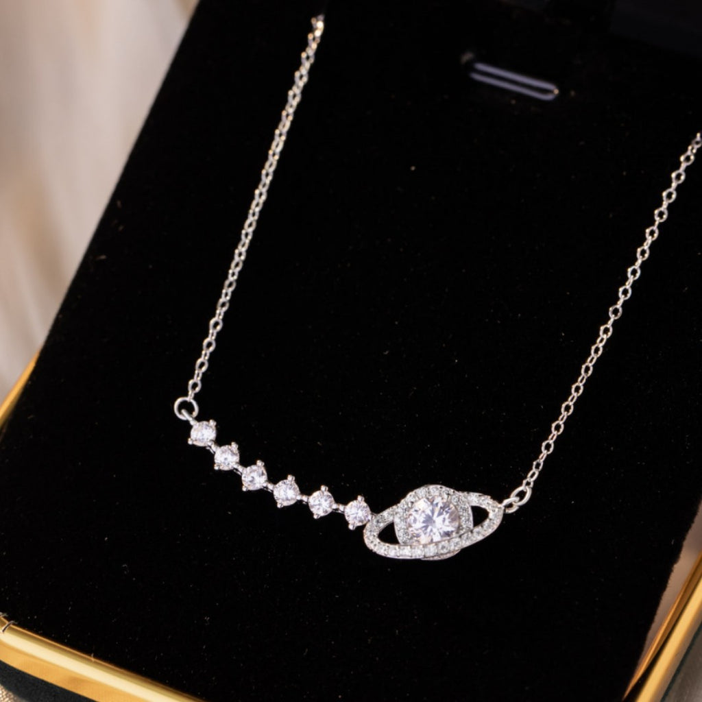 Fantasy Planet Sterling Silver 925 Necklace Female Niche Design Light Luxury Saturn Clavicle Chain Ins Style Star Pendant