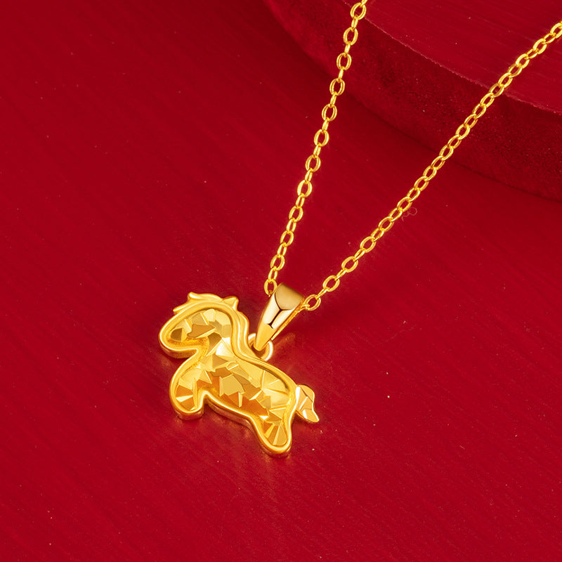 Immediately Rich Flower Sterling Silver 925 Necklace Women's Light Luxury High-Grade Sense Birth Year Clavicle Chain Ins Style Zodiac Horse Pendant