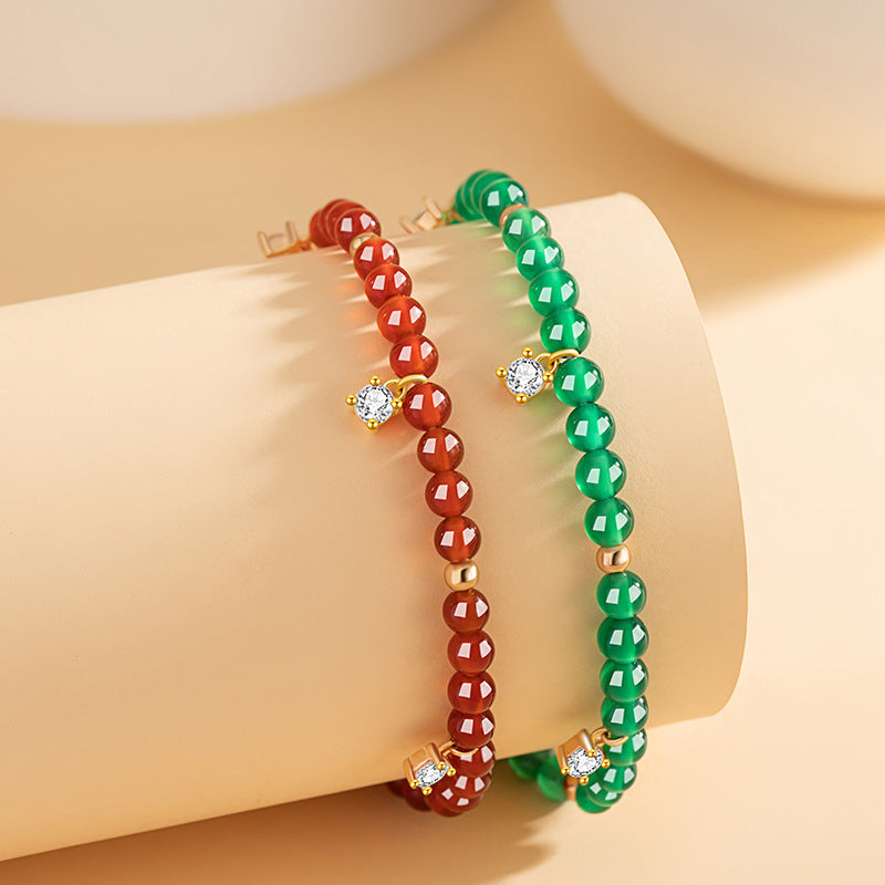 Natural Red Agate Sterling Silver 925 Bracelet Female Niche Design Light Luxury Star Bracelet Mother's Day Gift Bracelet