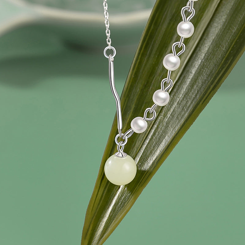 Sansheng Sanshi Pure Silver 999 Necklace Women's New Chinese National Fashion High-Grade Clavicle Chain Light Luxury Ins Pearl Pendant