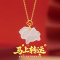 Immediately Lucky Sterling Silver 925 Necklace Female National Fashion White Agate Auspicious Clouds Ruyi Clavicle Chain Ins Style Zodiac Horse Pendant