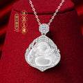 Maitreya Sterling Silver 925 Necklace Women's New Chinese National Fashion Natural Water Foam Jade Clavicle Chain Ins Style Buddha Pendant