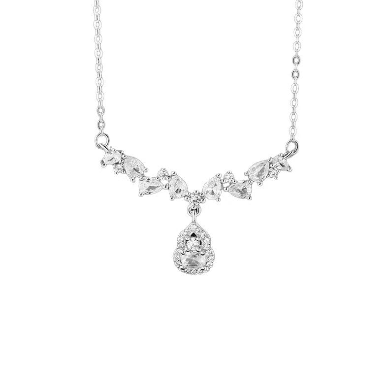 Gourd Pure Silver 999 Necklace Female Niche Design Light Luxury Zircon Clavicle Chain Ins Style Fu Lu Double Full Pendant