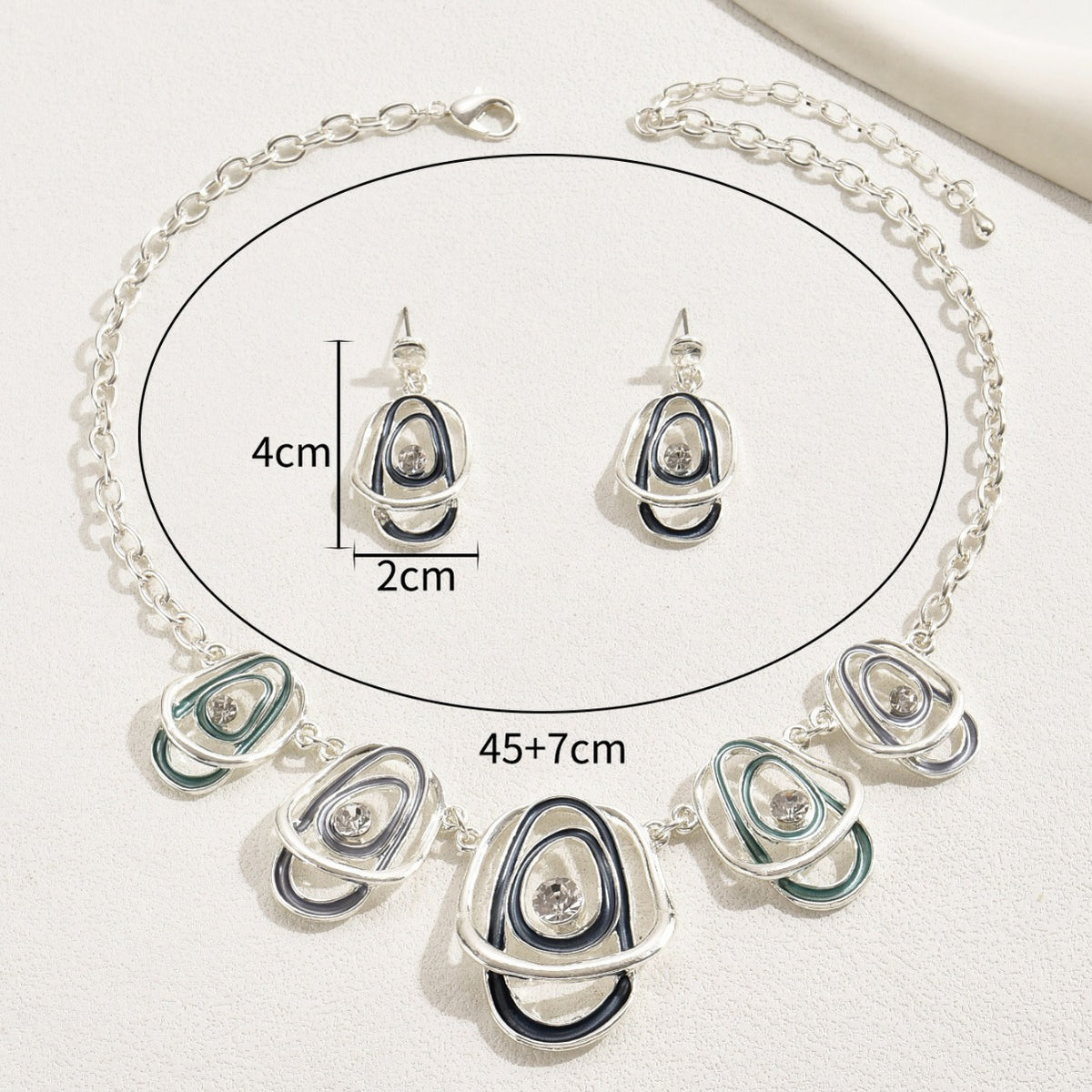 American Retro Hip Hop Earrings Long Necklace Set Personalized Dripping Oil Design Diamond Stud Earrings Light Luxury Clavicle Chain