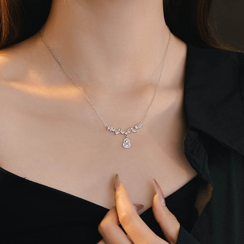 Gourd Pure Silver 999 Necklace Female Niche Design Light Luxury Zircon Clavicle Chain Ins Style Fu Lu Double Full Pendant
