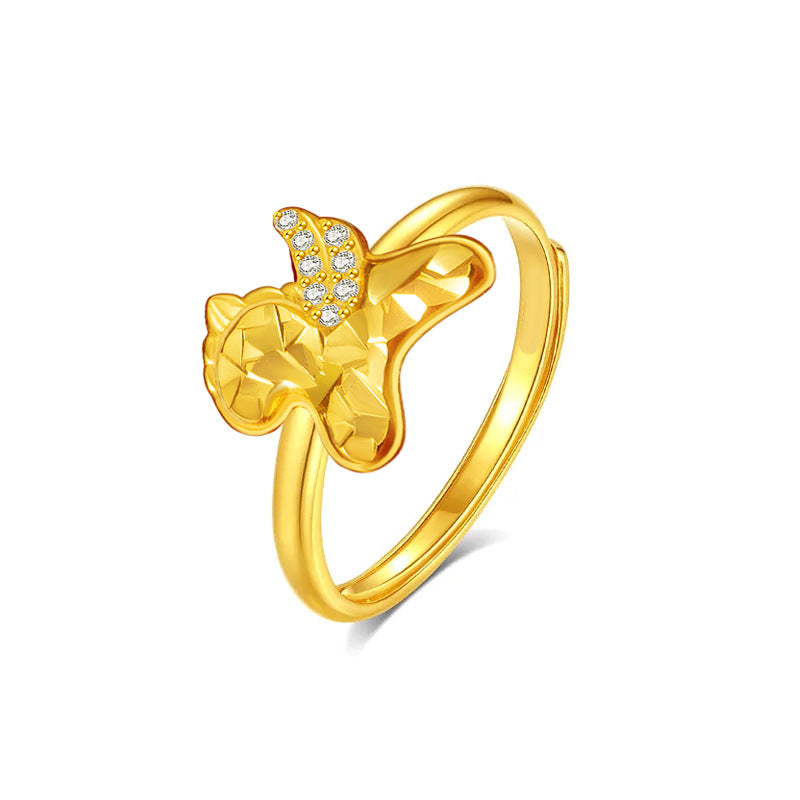 Immediately Rich Flower Sterling Silver 925 Necklace Female Niche Design Light Luxury Style Birth Year Ring Ins Zodiac Horse Ring