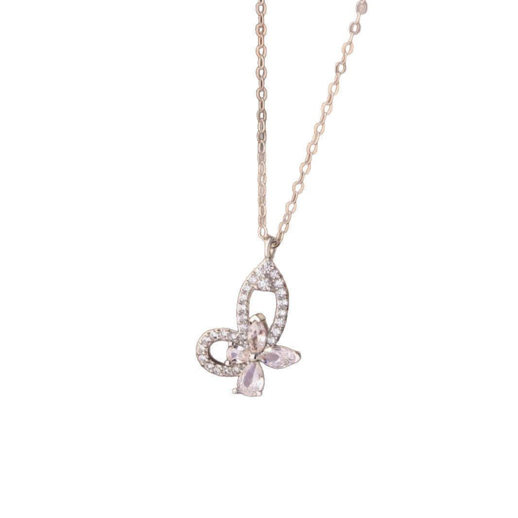 Butterfly Sterling Silver 925 Necklace Female Niche Design Light Luxury Zircon Clavicle Chain Ins Style Small Red Book Same Pendant