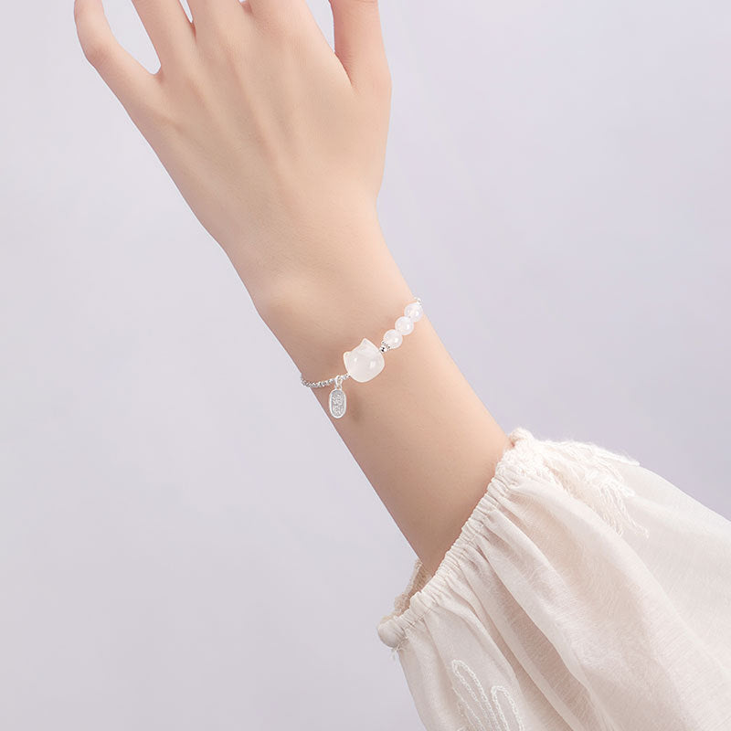 New Meomi Natural White Chalcedony Bracelet Female S925 Sterling Silver Broken Silver Several Two Lucky Brand Bracelet Silver Jewelry Source Factory