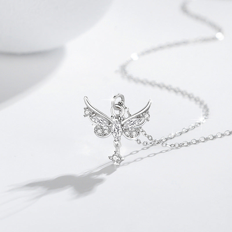 Butterfly Sterling Silver 925 Necklace Female Niche Design Light Luxury Angel Wings Clavicle Chain Get Things Ins Tassel Pendant