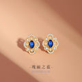 Clover Sterling Silver 925 Stud Earrings Female Niche Design Light Luxury Blue Zircon Flower Earrings Ins Style Lovely Earrings
