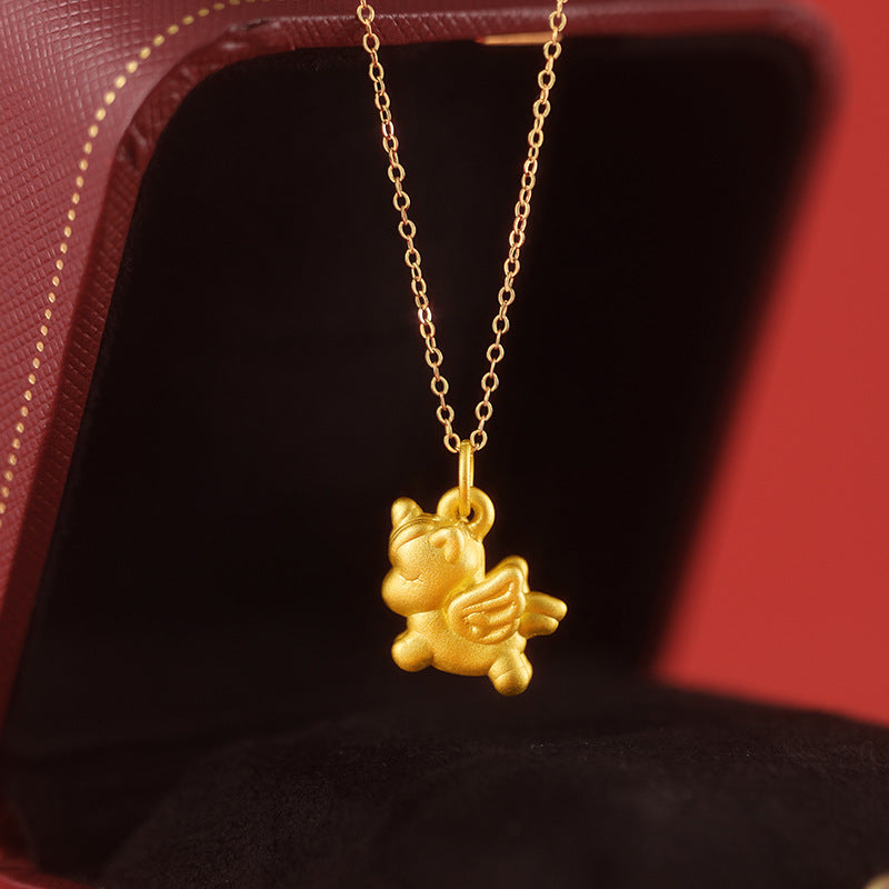 Immediately Rich Pure Silver 999 Necklace Female New Chinese National Fashion Animal Year Unicorn Clavicle Chain Zodiac Horse Pendant