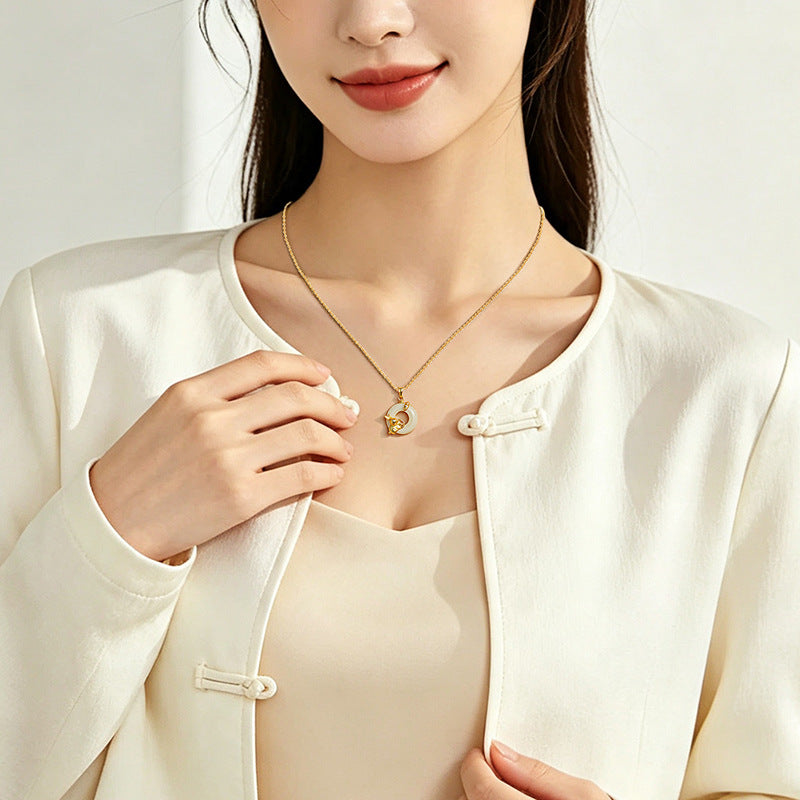 Collana in argento sterling 925 – segno zodiacale e disco e giada Hetian