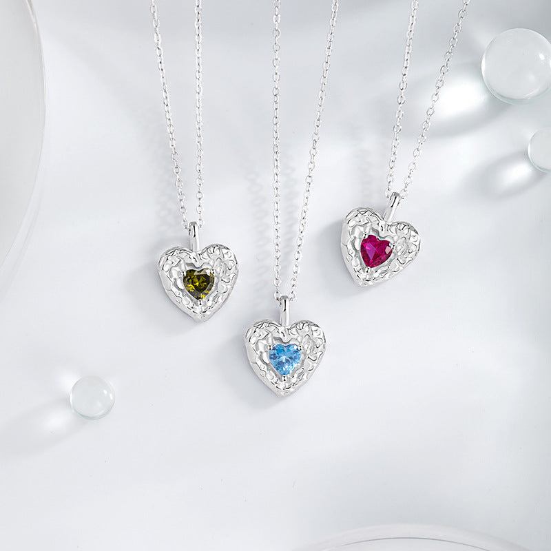 Lovely Sterling Silver 925 Necklace Female Niche Design Light Luxury Texture Clavicle Chain Ins Style Texture Zircon Pendant