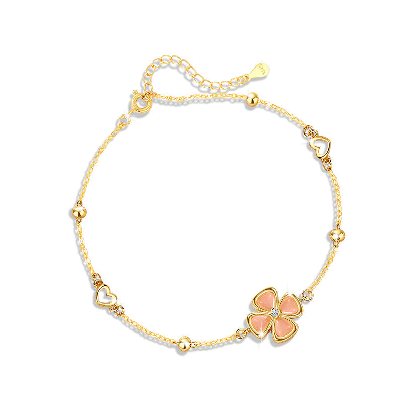 Armband aus 925er Sterlingsilber – Kleeblatt und Opal