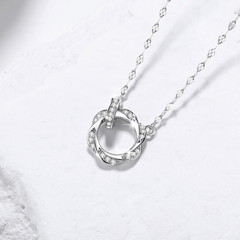 Mobius Ring S999 Pure Silver Necklace Female Niche Design Light Luxury Zircon Clavicle Chain Ring Buckle Pendant