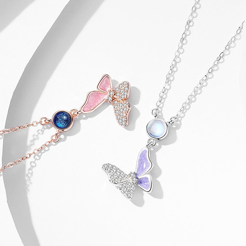 Original Design Butterfly Necklace Female 925 Silver Mori Fashion Niche Glaze Clavicle Chain Ins Cute Jewelry Delivery