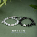 Pure Silver 999 Couple Bracelet Light Luxury High-Grade Opal Bracelet Valentine's Day Gift Black Agate Bracelet