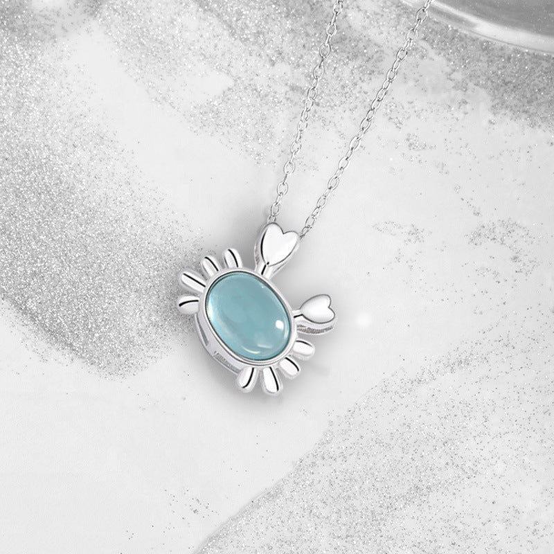 Crab Sterling Silver 925 Necklace Female Niche Design Light Luxury Shijia Pearl Clavicle Chain Ins Feng Hai Lanbao Pendant