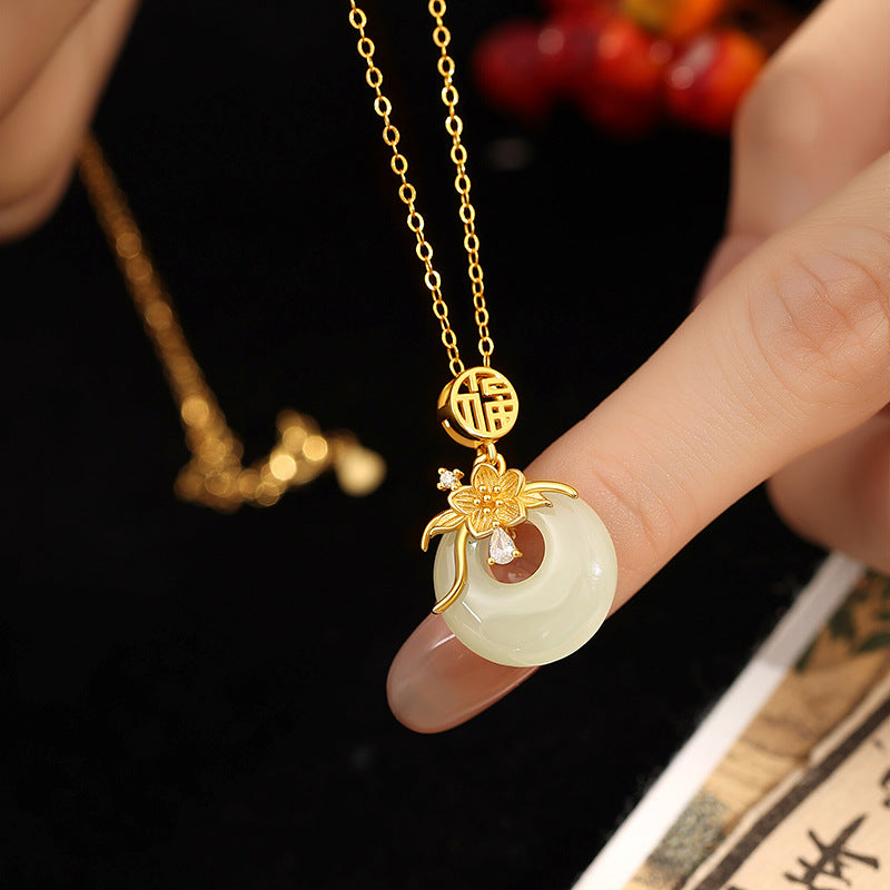 New Chinese Style Hetian Jade Moli Necklace S925 Sterling Silver Lucky Princess Buckle Clavicle Chain Niche Light Luxury Accessories Wholesale