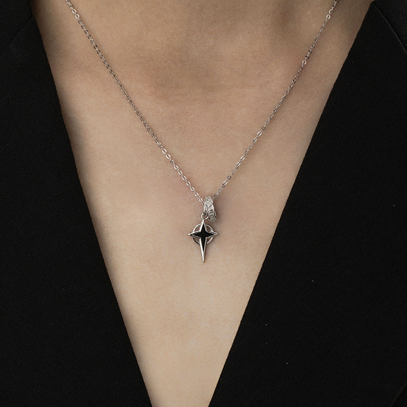 Star Sterling Silver 925 Necklace Niche Light Luxury High-Grade Hip Hop Star Clavicle Chain Fashion Brand Ins Cross Pendant