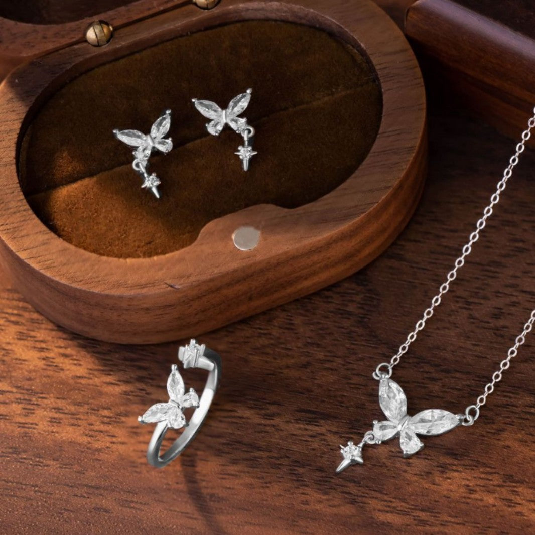 Butterfly Zircon Pure Silver 999 Necklace Women's Fashion Versatile Star Tassel Clavicle Chain Small Red Book Same Pendant
