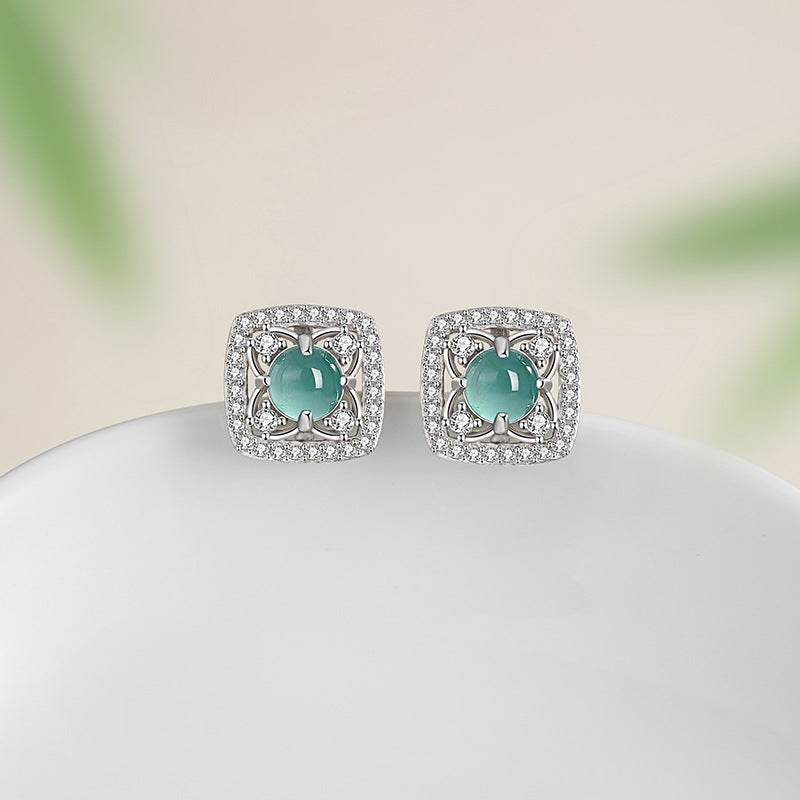 Ohrstecker aus 925er Sterlingsilber – Kleeblatt und Jade