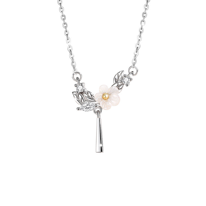 Sterling Silver Cherry Blossom Necklace – Zircon Accents