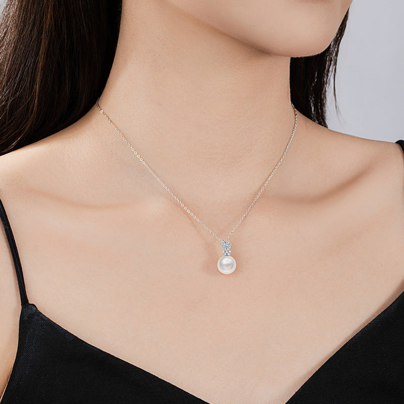 Natural Freshwater Pearl Sterling Silver 925 Necklace Female Niche Design Light Luxury Zircon Clavicle Chain Ins Style Pendant