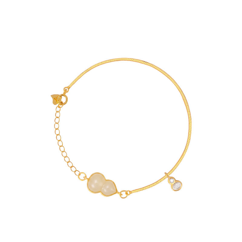 New Chinese Style S925 Sterling Silver Bracelet Women's National Style Hetian Jade Gourd Fu Lu Bracelet Holiday Anniversary Gift Accessories